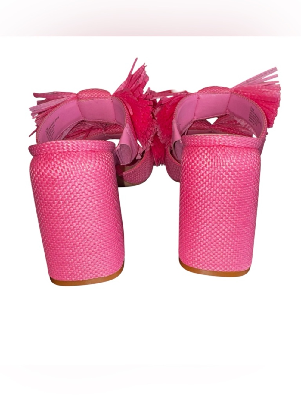 Gianni Bini Sandals Women Pink Raffia Fringe Block Heel Slide Size 9.5 - Picture 3 of 6